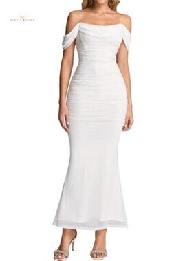 Off Shoulder Corset Maxi Bodycon Ruched Dress